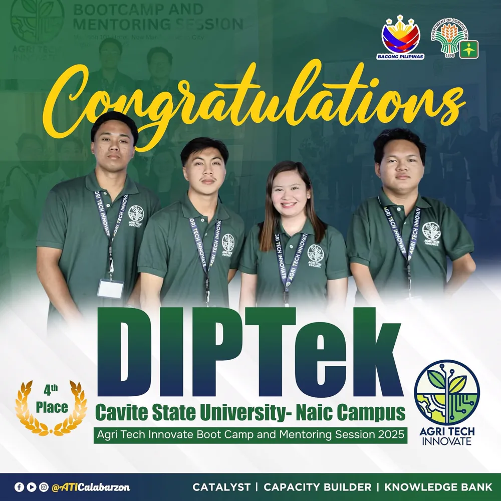 Congratulations poster from ATI Calabarzon: DIPTek, Cavite State University Naic Campus, fourth place