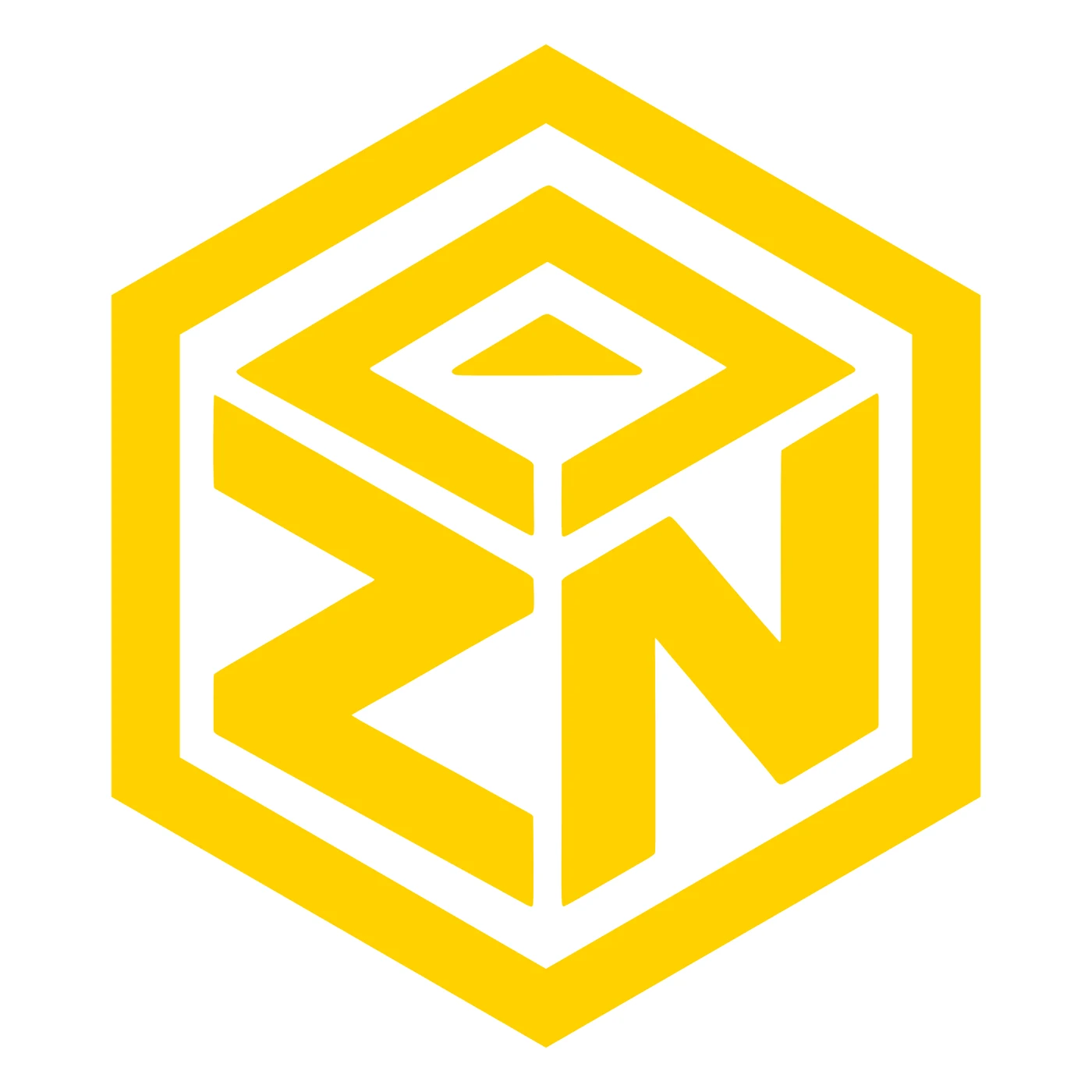 ZAN COMMUNITY mark: a Z, an A and an N forming a cube inside a yellow hexagon