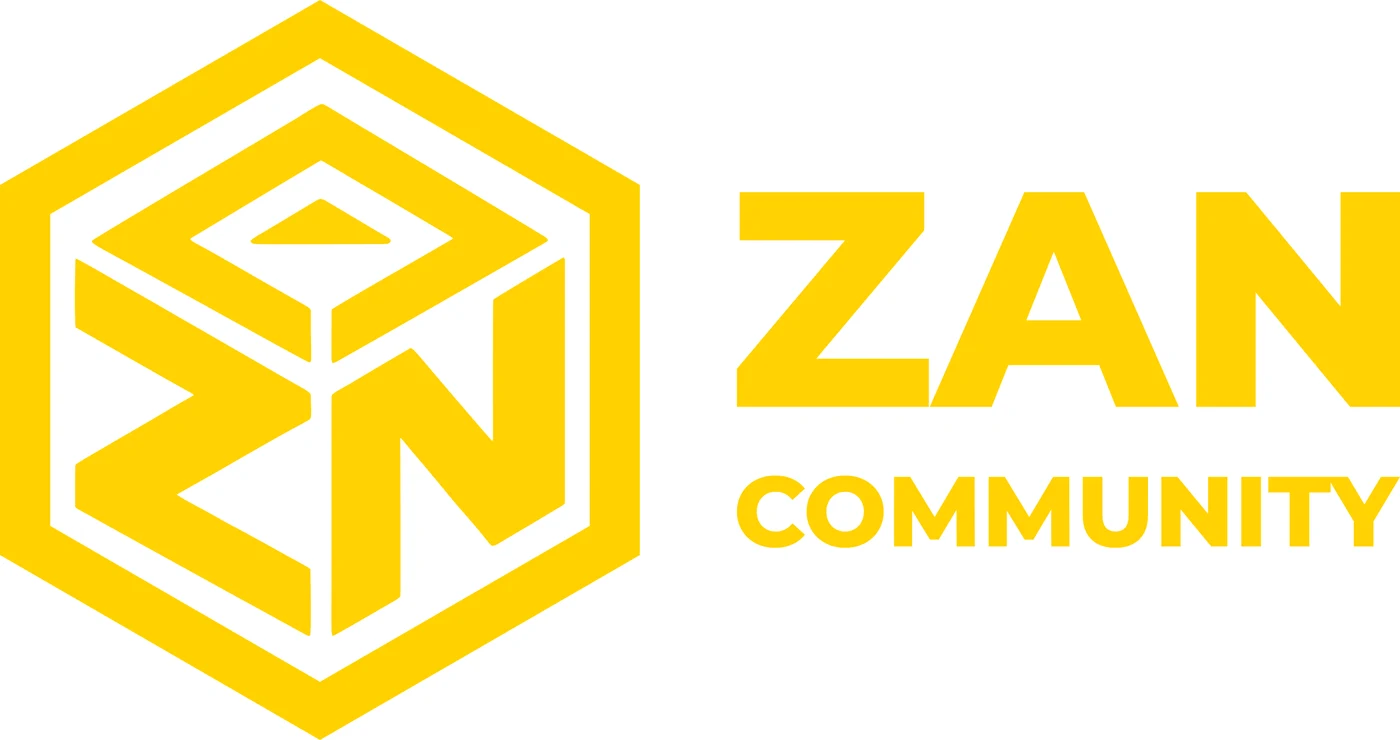 ZAN COMMUNITY logo with the wordmark beside the hexagon mark